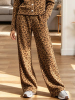 Vintage Chic Leopard Art Casual Stylish Long Sleeve Top And Pants Two-piece Suit