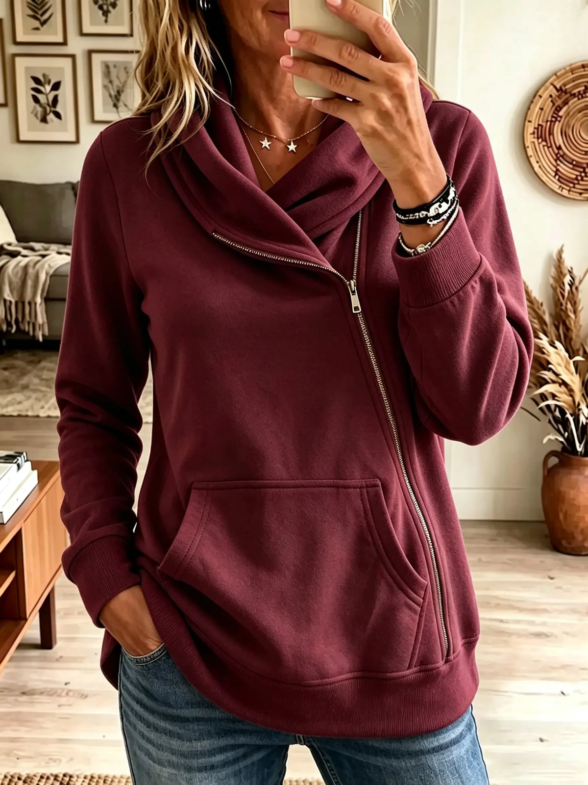 Women's Asymmetrical Zip Cowl Neck Sweatshirt