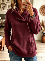 Women's Asymmetrical Zip Cowl Neck Sweatshirt