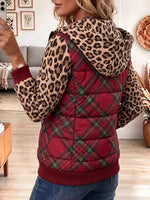 Vintage Elegant Leopard Print Patchwork Quilted Winter Jacket