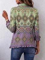 Retro Ethnic Pattern Art Print Ruffle Casual Stylish Cotton Lapel Coat