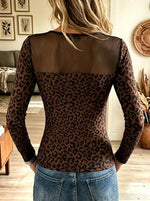 Women's Leopard Print Ruched Sheer Mesh Top