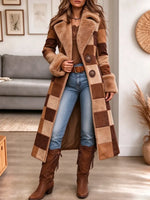 Retro Chic Cozy Plaid Pattern Art Casual Stylish Long Sleeve Fur Coat