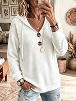Women's Waffle Knit Drawstring Hooded Sweater