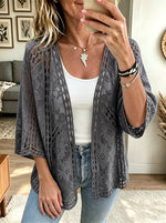 Women's Sheer Floral Lace Open-Front Kimono Cardigan