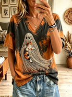 Women's Spooky Ghost Embracing Calico Cat Tie-Dye T-Shirt
