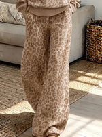 Vintage Elegant Leopard-print Sweatshirt And Casual Trousers Two-piece Set