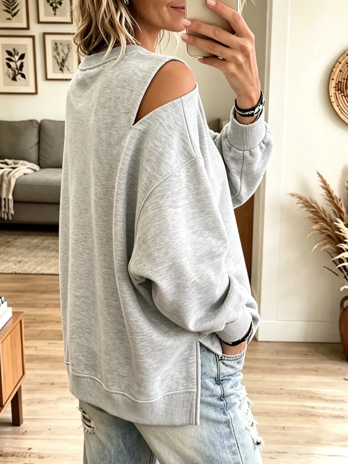 Women's Cold-Shoulder Crisscross V-Neck Sweatshirt