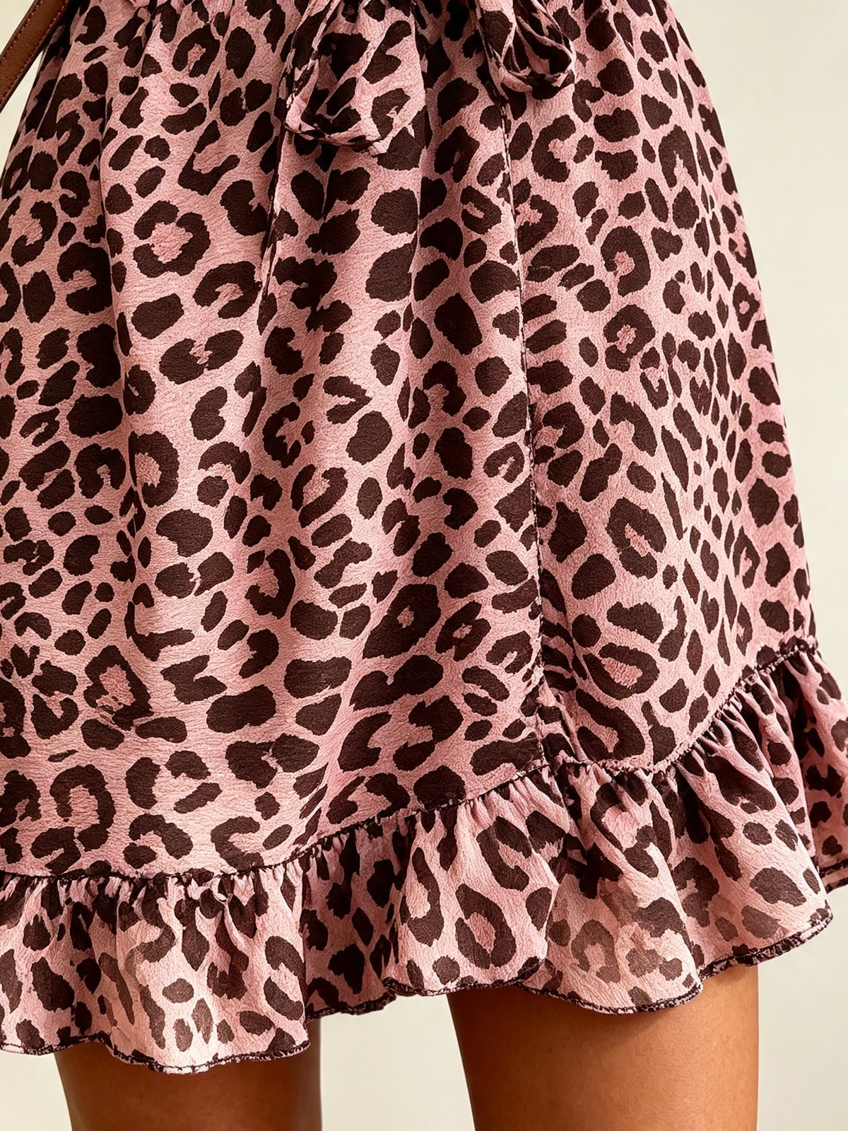 Women's Wrap V-Neck Leopard Ruffle Dress