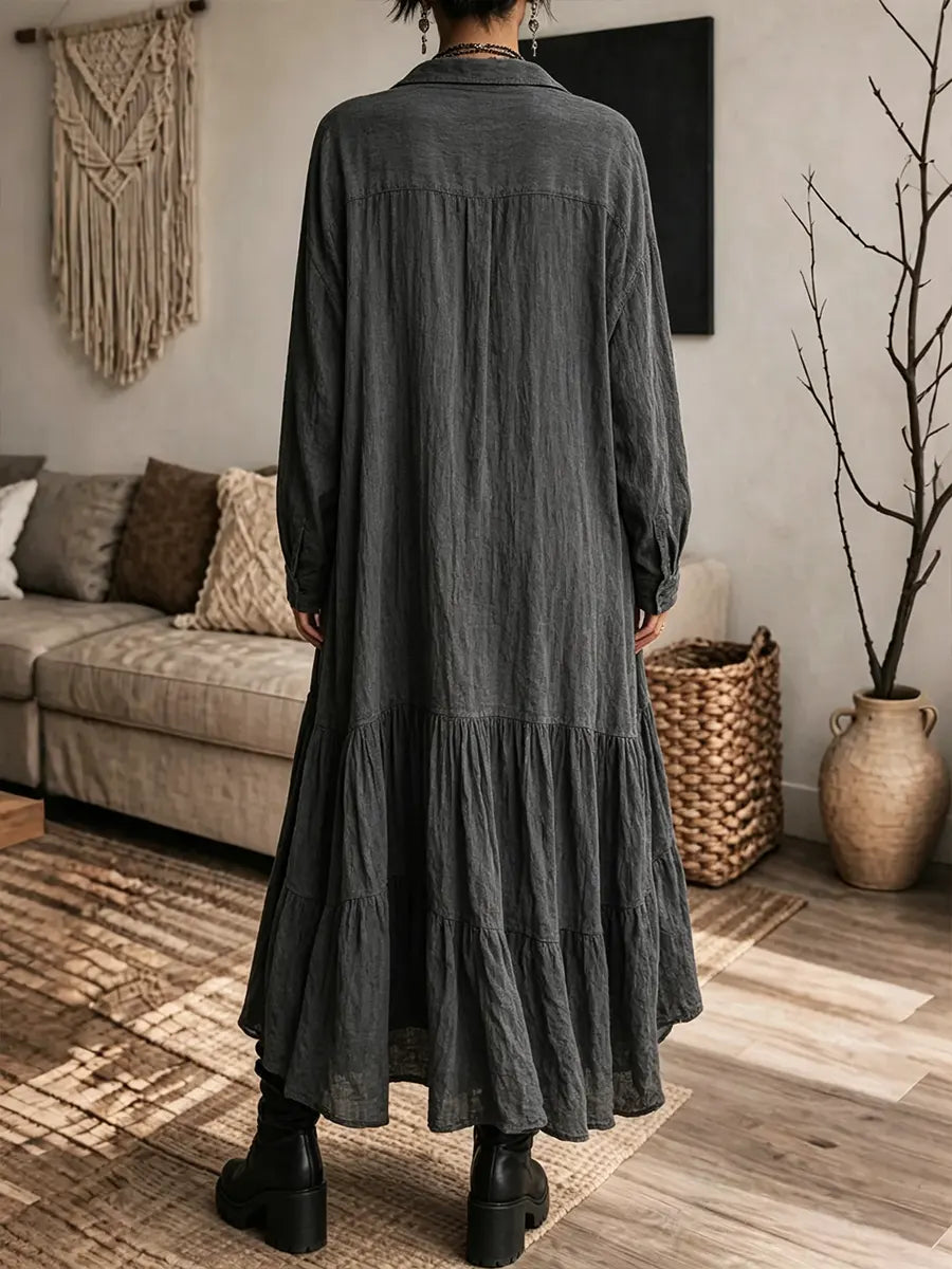 Women's Bohemian-style Pleated Shirt Maxi Dress