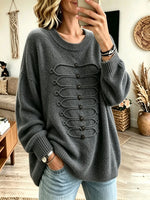 Women's Military Braided Frogs Crewneck Sweater