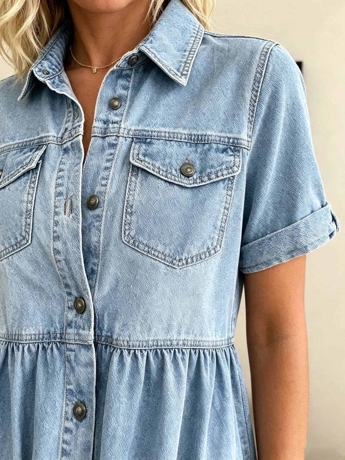 Women's Tiered Denim Maxi Shirt Dress