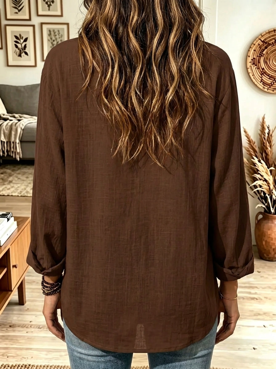 Women's Button Split V-Neck Textured Blouse