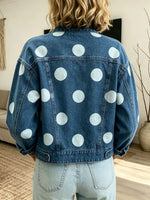 Women's Polka Dot Frog Button Denim Jacket