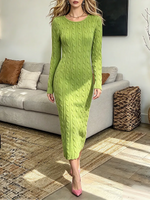 Vintage Elegant Cable-knit Sweater Maxi Dress