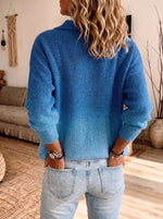 Women Glitter Lapel Henley Knit Sweater Long Sleeve Button Loose Pullover Top