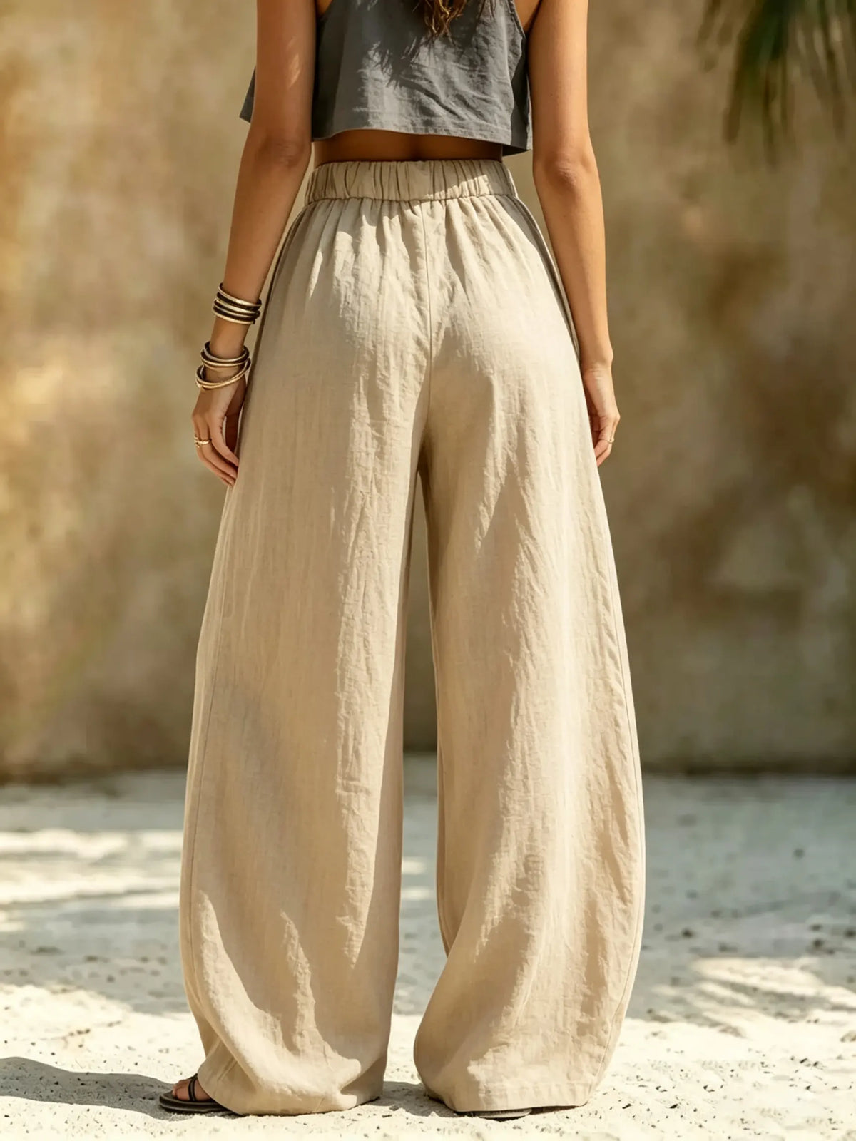 Women's High-Waisted Wide-Leg Linen Pants