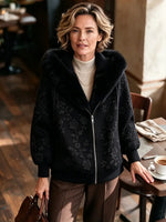 Women's Floral Embroidery Print Hooded Zip Up Long Sleeve Loose Casual Winter Coat