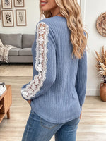 Vintage Elegant Knitted Fabric Patchwork Lace Shirt