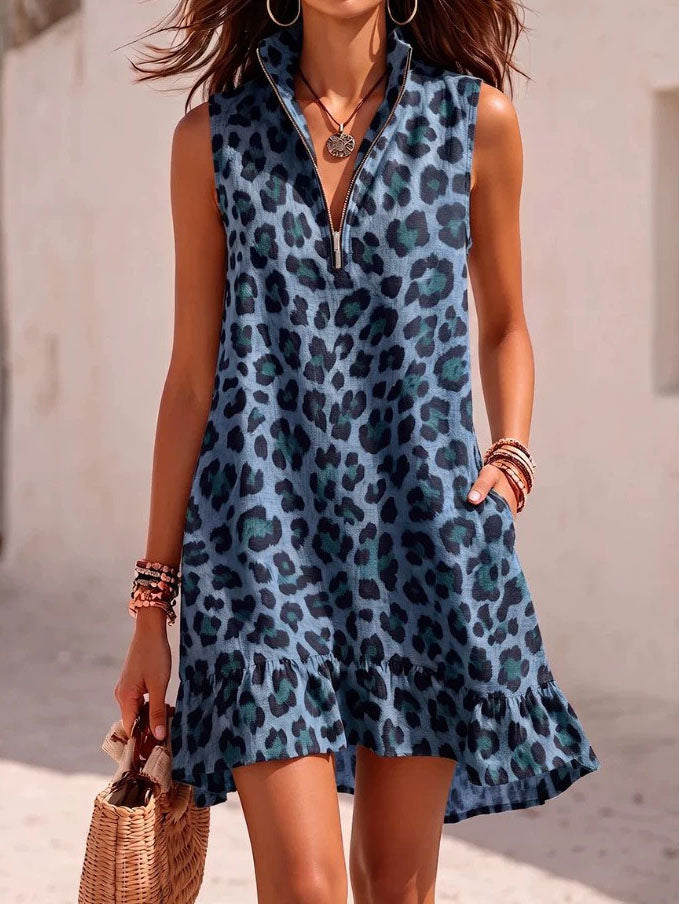 Women's Leopard Print Half-Zip Dress