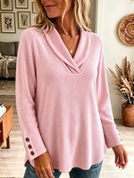 Women's Ribbed Shawl Collar Long Sleeve Top