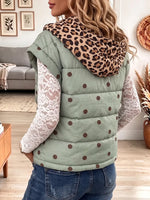 Vintage Elegant Leopard Print Patchwork Quilted Winter Jacket Vest