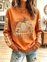Vintage Pumpkin Autumn Pattern Art Casual Stylish Long Sleeve Sweatshirt