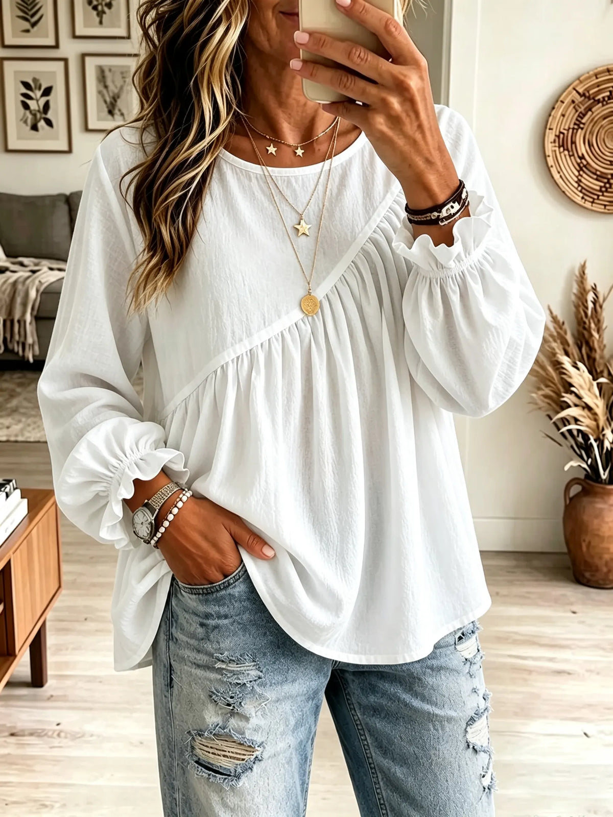 Women's Asymmetrical Gathered Peplum Blouse