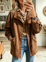 Women's Asymmetrical Snap-Button Faux Suede Jacket